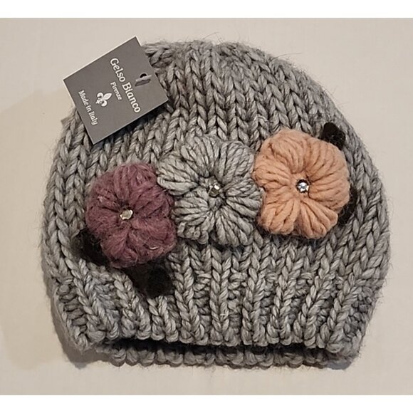 GELSO BIANCO Hand Made in Italy Womens Gray Knitted Beanie Hat Wool Alpaca knit - Picture 2 of 4